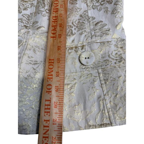 Emma James Women Blazer Size 8 Ivory Gold Brocade Jacket 3/4 Sleeve Lined - Picture 14 of 16